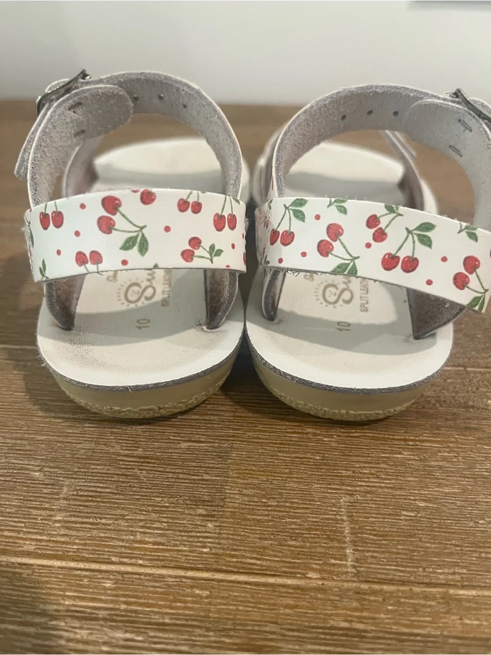 Kids SunSans Cherry Print White Sandals